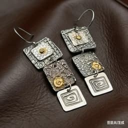 Punk Geometric Carved Square Dangle Earrings Women Tribal Jewelry Vintage Metal Handmade Long Hook Earrings Gift
