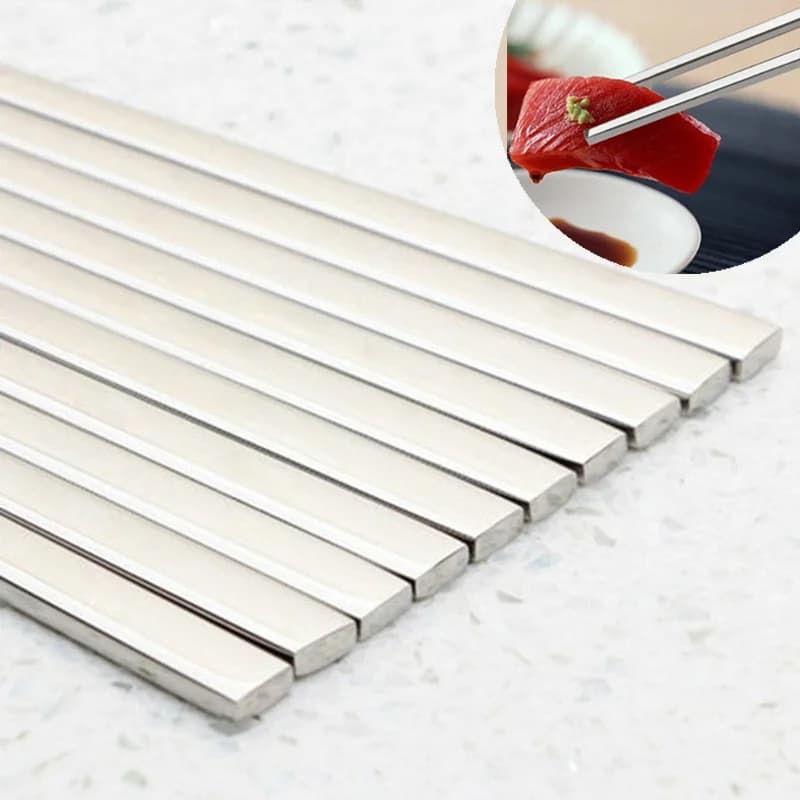 5Pair Flat Chopstick Chinese Korean Chopsticks High Quality Stainless Steel Sticks Japan Sushi Kitchen Accessories