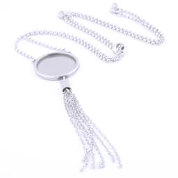 5pcs Stainless Steel Tassel Chain Necklace Bezel Blanks Fit 16mm 18mm 20mm 25mm Cabochon Pendant Base Setting Trays Diy Findings