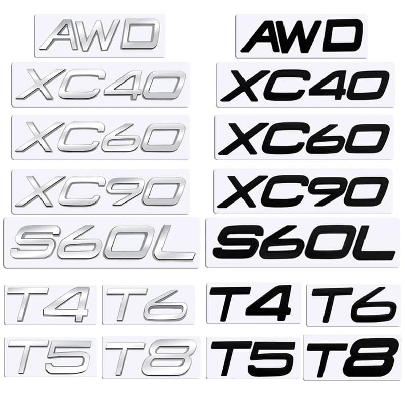 Metal 3D Badge Logo Car Rear Trunk Body Sticker Emblem For Volvo xc40 xc60 xc90 S60L T4 T5 T6 T8 AWD Accessories