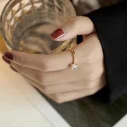 Exquisite Simple Square Zircon Gold Color Open Rings For Woman 2025 Salary Goth Jewelry Wedding Party Girls' Luxury Student Ring
