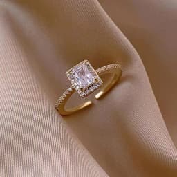 Exquisite Simple Square Zircon Gold Color Open Rings For Woman 2025 Salary Goth Jewelry Wedding Party Girls' Luxury Student Ring