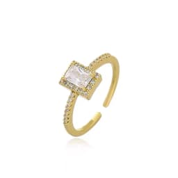 Exquisite Simple Square Zircon Gold Color Open Rings For Woman 2025 Salary Goth Jewelry Wedding Party Girls' Luxury Student Ring