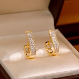 New Fashion Geometric Hoop Earrings For Women Two Row Crystal Zircon Stone Paved Tiny Huggies Female Trendy Earring Accessories