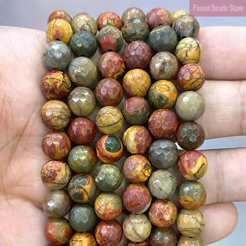 Natural Faceted Picasso Jaspers Round Loose Spacer Beads DIY Bracelets for Jewelry Making 15'' Inch 4/6/8/10/12mm