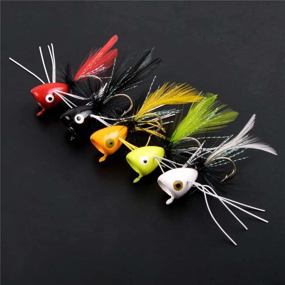 5Pcs Bass Foam floating Popper Jig head Fly Fishing Lure Topwater Panfish Bluegill Bugs Assorted Poppers Artificial Bait Tackle
