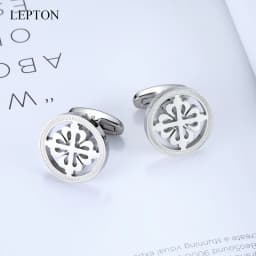 Lepton Silver Color Crusaders Cufflink Stainless Steel Round Cufflinks for Men Gift Wedding Groom Business Cuff Links Gemelos