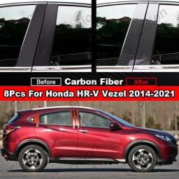 8Pcs Car Window Door Column BC Pillar Post Cover Trim for Honda HRV Vezel 2014-2021 Carbon Fiber Black Mirror Effect PC Sticker
