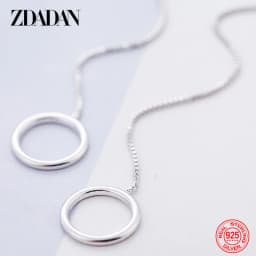 ZDADAN 925 Sterling Silver Circle Long Chain Earrings For Women Earrings Fashion Jewelry Wedding Gift