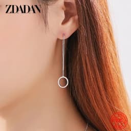 ZDADAN 925 Sterling Silver Circle Long Chain Earrings For Women Earrings Fashion Jewelry Wedding Gift