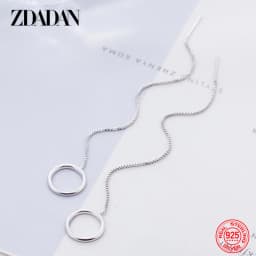 ZDADAN 925 Sterling Silver Circle Long Chain Earrings For Women Earrings Fashion Jewelry Wedding Gift