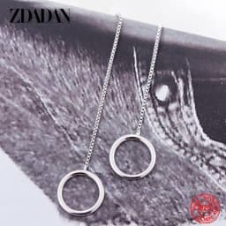 ZDADAN 925 Sterling Silver Circle Long Chain Earrings For Women Earrings Fashion Jewelry Wedding Gift