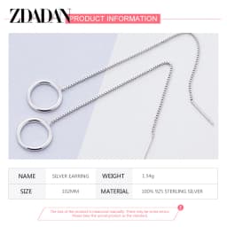 ZDADAN 925 Sterling Silver Circle Long Chain Earrings For Women Earrings Fashion Jewelry Wedding Gift