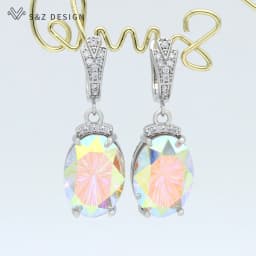 S&Z DESIGN 2021 New Fashion Luxury Large Oval Crystal Dangle Earrings Cubic Zirconia Earrings For Women Wedding Elegant Jewelry
