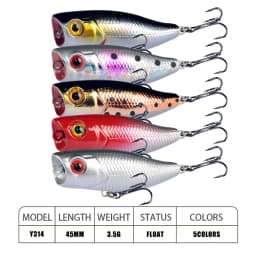 1Pcs Mini Popper Fishing Lures 4.5cm 3.5g Topwater Popper Bait Hardbait Artificial Wobblers Plastic Fishing Tackle with 10#Hooks