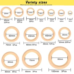 3-100Pcs Natural Wooden Rings 15-100mm Unfinished Solid Smooth Wooden Rings Circle Pendant for Macrame DIY Crafts Jewelry Making