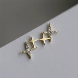 925 Sterling Silver Micro Inlaid Crystal Four-Pointed Star Plating 14k Gold Earrings Women Small Cute Banquet Jewelry