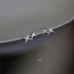 925 Sterling Silver Micro Inlaid Crystal Four-Pointed Star Plating 14k Gold Earrings Women Small Cute Banquet Jewelry