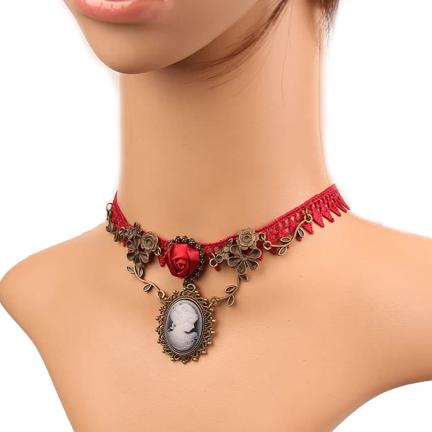 Gothic Lolita Black Lace Short Chain Choker Sexy Tassels Necklace Hollow Out Big Rose Flower Punk Handmade Wedding Jewelry Gift