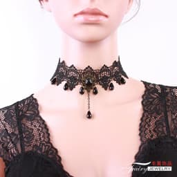 Gothic Lolita Black Lace Short Chain Choker Sexy Tassels Necklace Hollow Out Big Rose Flower Punk Handmade Wedding Jewelry Gift