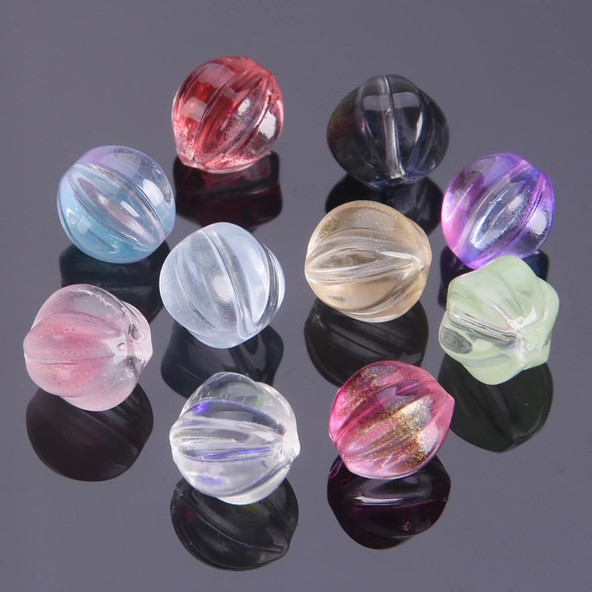 10pcs Round Pumpkin Shape 10mm Lampwork Crystal Glass Loose Spacer Beads Lot for Jewelry Making DIY Crafts Findings