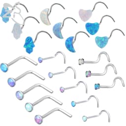 ZS 3-5pcs/Lot Stainless Steel Nose Stud Set Colorful Opal Nose Studs 3MM Nose Piercings L Shape Nostril Piercing Jewelry 20G