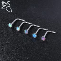 ZS 3-5pcs/Lot Stainless Steel Nose Stud Set Colorful Opal Nose Studs 3MM Nose Piercings L Shape Nostril Piercing Jewelry 20G