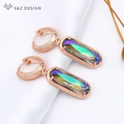 S&Z DESIGN New Luxury Oval Egg Shape Crystal Dangle Earrings For Women Wedding Elegant Party Jewelry 585 Rose Gold Color Gift