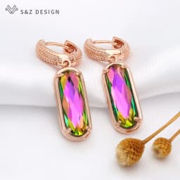 S&Z DESIGN New Luxury Oval Egg Shape Crystal Dangle Earrings For Women Wedding Elegant Party Jewelry 585 Rose Gold Color Gift