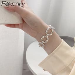 FOXANRY Stamp Bracelets for Women Trend Hip Hop Vintage Thick Chain Creative Hollow Geometric Design Party Jewelry