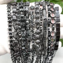 Black Natural Stone Loose Beads Rose Owl Fish Moon Hematite Spacer Bead for Jewelry Making DIY Bracelet Necklace Accessories 15"