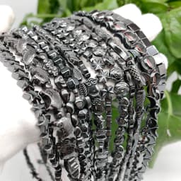 Black Natural Stone Loose Beads Rose Owl Fish Moon Hematite Spacer Bead for Jewelry Making DIY Bracelet Necklace Accessories 15"