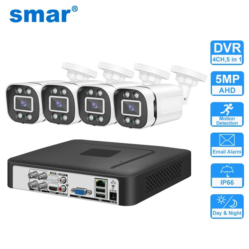 Smar Security Camera System 4CH 5M-N HD DVR Kit CCTV 4PCS 5MP AHD Camera Outdoor Home Security System Video Surveillance Set