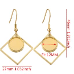 10pcs/Lot Gold Plated Stainless Steel Earrings Hook Cabochon Blank Base 12mm Glass Resin Tray DIY Jewelry Making Supplies Charms