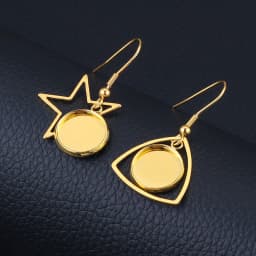 10pcs/Lot Gold Plated Stainless Steel Earrings Hook Cabochon Blank Base 12mm Glass Resin Tray DIY Jewelry Making Supplies Charms