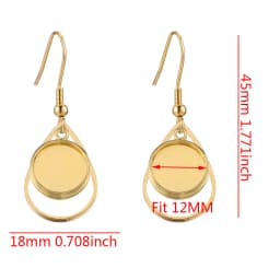 10pcs/Lot Gold Plated Stainless Steel Earrings Hook Cabochon Blank Base 12mm Glass Resin Tray DIY Jewelry Making Supplies Charms
