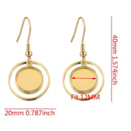 10pcs/Lot Gold Plated Stainless Steel Earrings Hook Cabochon Blank Base 12mm Glass Resin Tray DIY Jewelry Making Supplies Charms