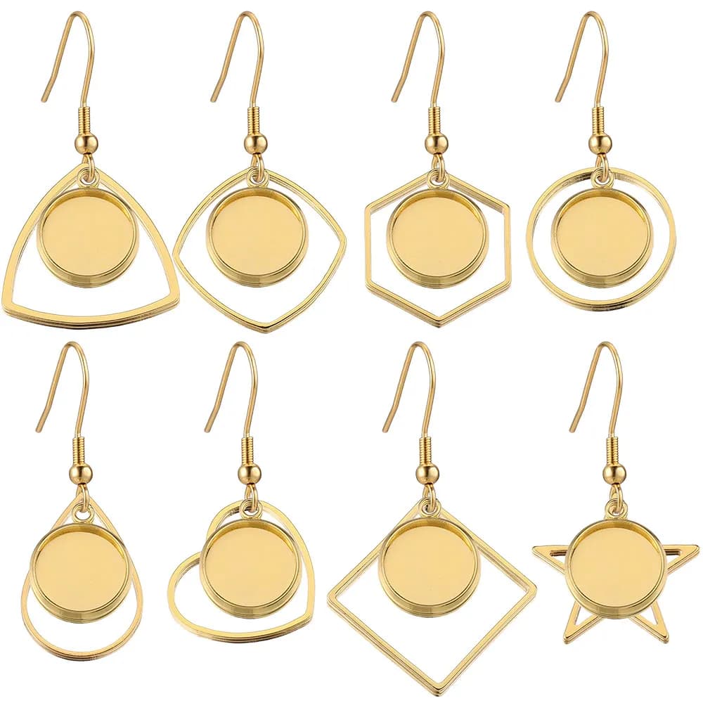 10pcs/Lot Gold Plated Stainless Steel Earrings Hook Cabochon Blank Base 12mm Glass Resin Tray DIY Jewelry Making Supplies Charms