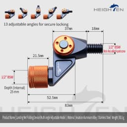 HEIGHTEN Fishing Landing Net Adapter Joints Connector Aluminum Alloy Multi Angle Fixation Folding Joint
