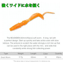 TSURINOYA Fishing Lure Grub 63mm 0.7g 40pcs Light Game Ajing Artificial Soft Bait BOUNDEN Bass Add Shrimp Salt Silicone Swimbait