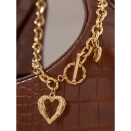 Yhpup Golden Stainless Steel Heart Collares Statement Metal Texture Geometric Chain Collar Necklace Women Anniversary Gift New