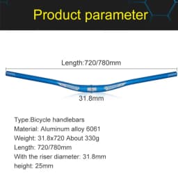LUNJE-Aluminum Alloy Bicycle Handlebar, Mountain Bike Handlebar, Road Bike Straight Handlebar, 6 Degree, 31.8x720mm, 780mm