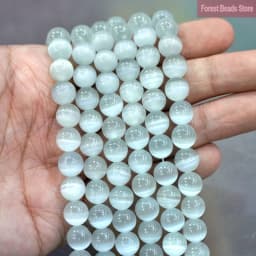 Smooth AAA White Cat Eye Beads Round Loose Beads For Jewelry Making High Quality Opal Stone Diy Charm Bracelets 15" 6/8/10MM