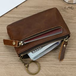 Luufan Genuine Leather Zipper Coin Wallet Men Wowen Natural Leather Small Short Purse Card Holder Cash Clutch Wallets Key Ring