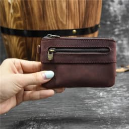 Luufan Genuine Leather Zipper Coin Wallet Men Wowen Natural Leather Small Short Purse Card Holder Cash Clutch Wallets Key Ring