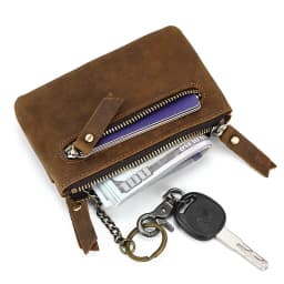 Luufan Genuine Leather Zipper Coin Wallet Men Wowen Natural Leather Small Short Purse Card Holder Cash Clutch Wallets Key Ring