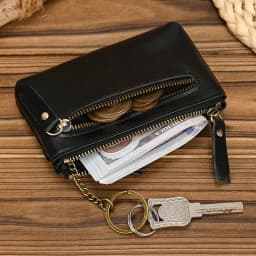 Luufan Genuine Leather Zipper Coin Wallet Men Wowen Natural Leather Small Short Purse Card Holder Cash Clutch Wallets Key Ring