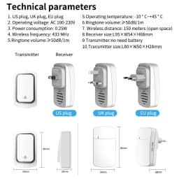 SIXWGH Wireless Doorbell No Battery Required Waterproof Self-Powered Door Bell Sets Home Outdoor Kinetic Ring Chime Doorbell