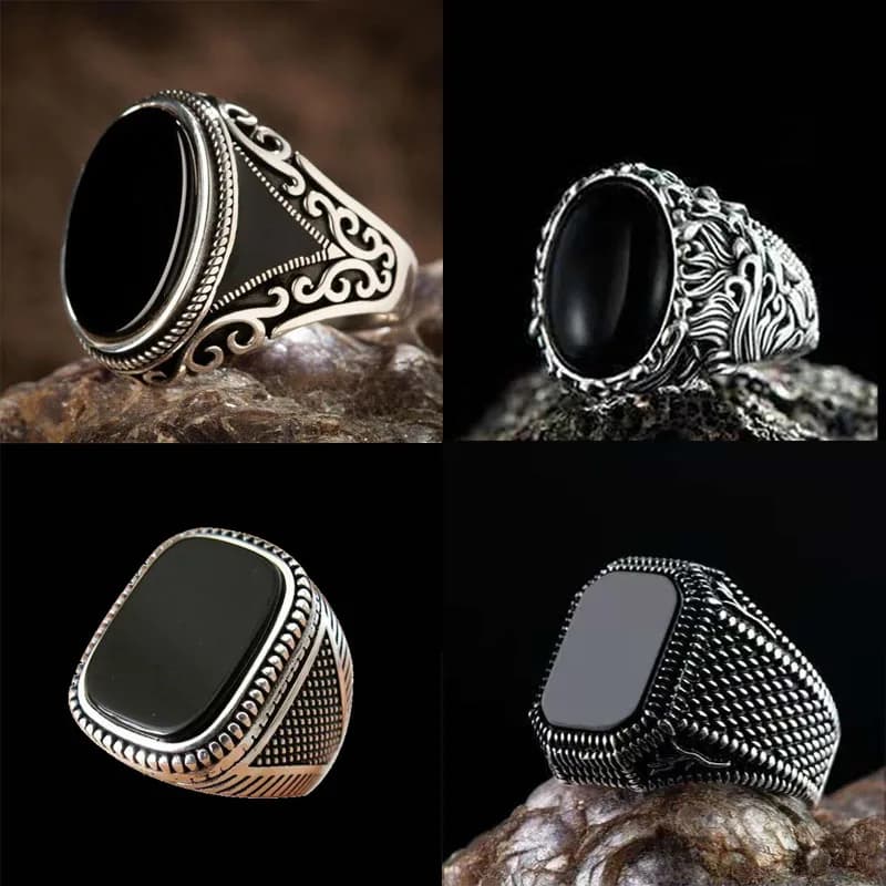 New Retro Shaped Geometric Oval Black Glossy Men's Ring For Anniversary Party Wedding Male Rings Jewelry Accessories 6-14