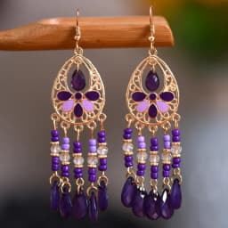 Bohemian Antique Gold Color Long Water Drop Tassel Earrings for Women Vintage Colorful Geometric Drop Dangle Earrings Jewelry